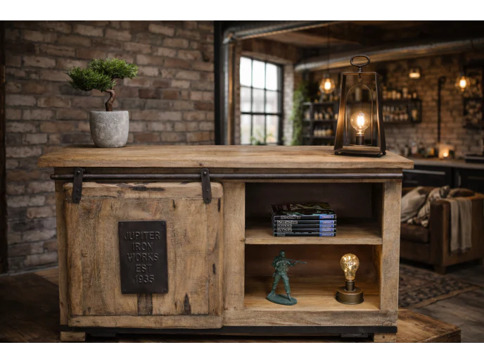 Industrial Media Cabinet Small Sliding Door