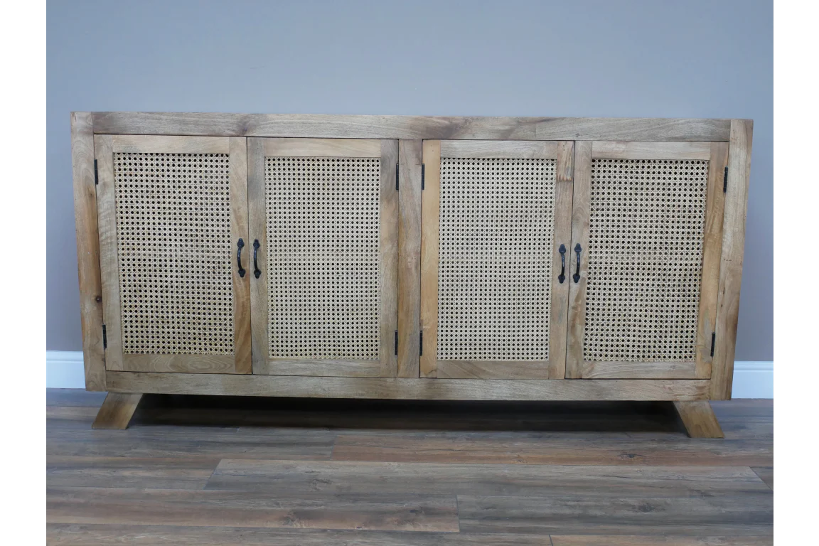 Large Industrial Sideboard with Metal Rattan Design