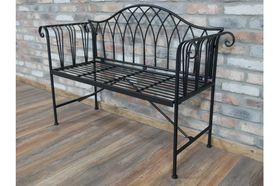Outdoor Black Metal Garden Bench - Image 2