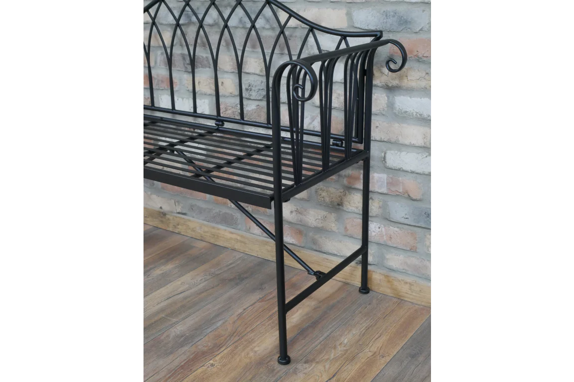 Outdoor Black Metal Garden Bench - Image 3