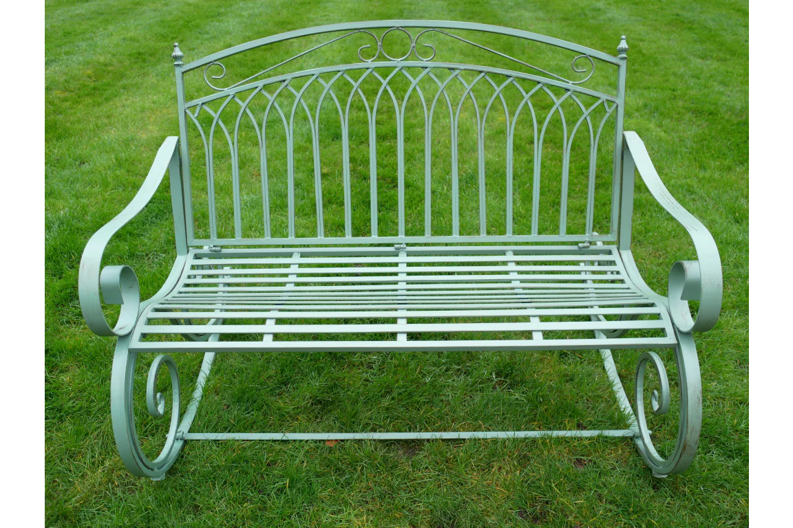 Outdoor Green Metal Rocking Bench