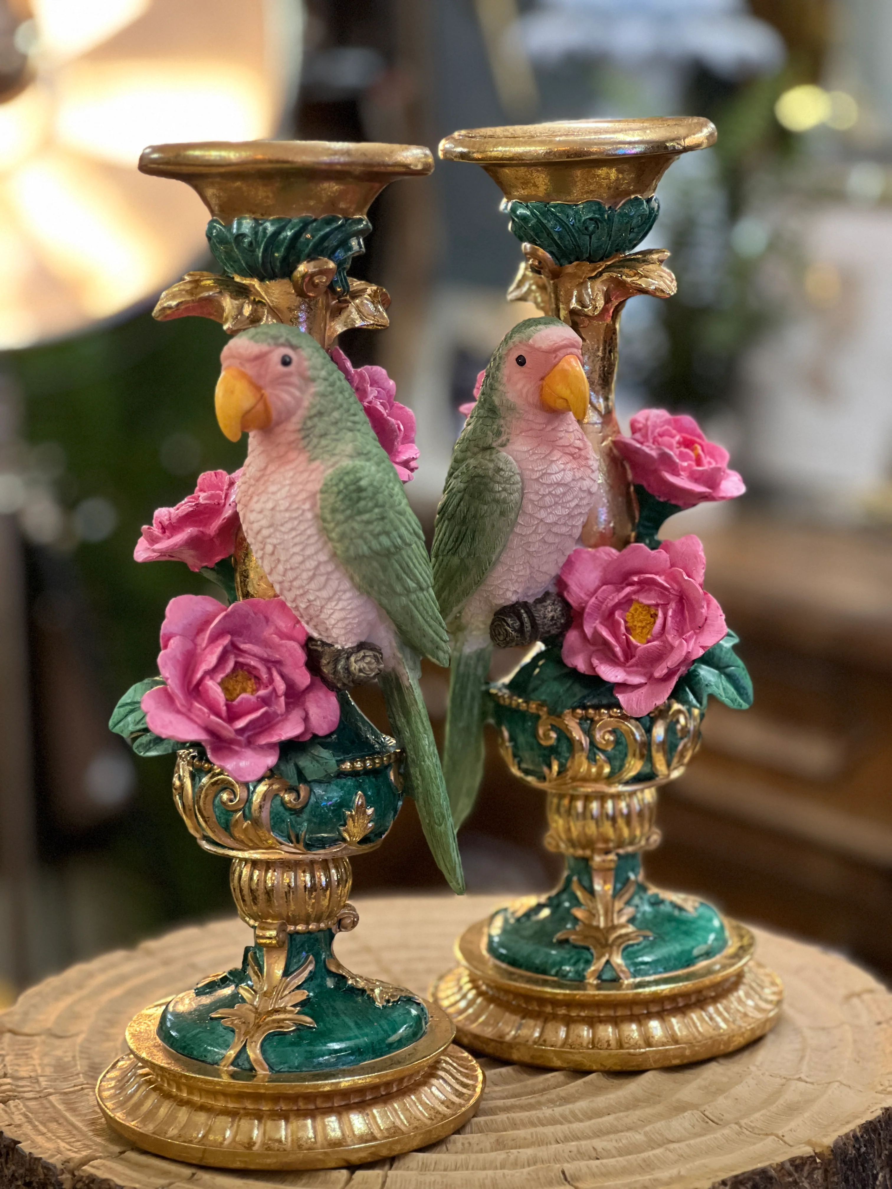 Pair of Ornate Parrot Candle Holders - Due back Late July