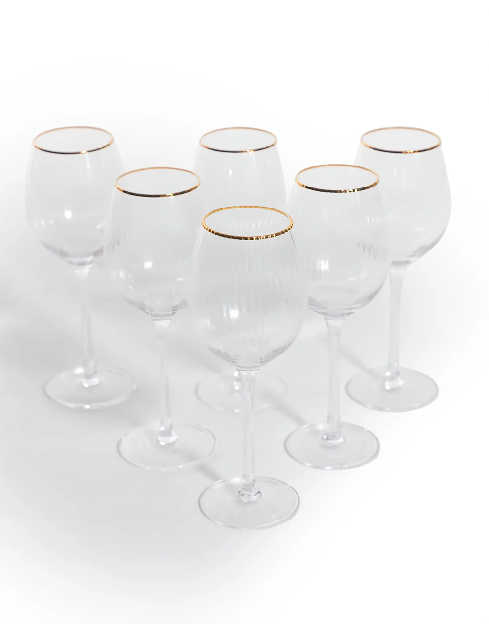 Set of 6 Traditional Wine Glasses with Gold Rims